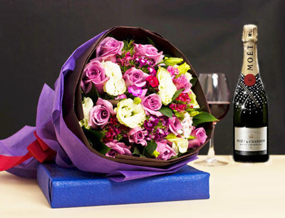 Moet Champagne with flowers