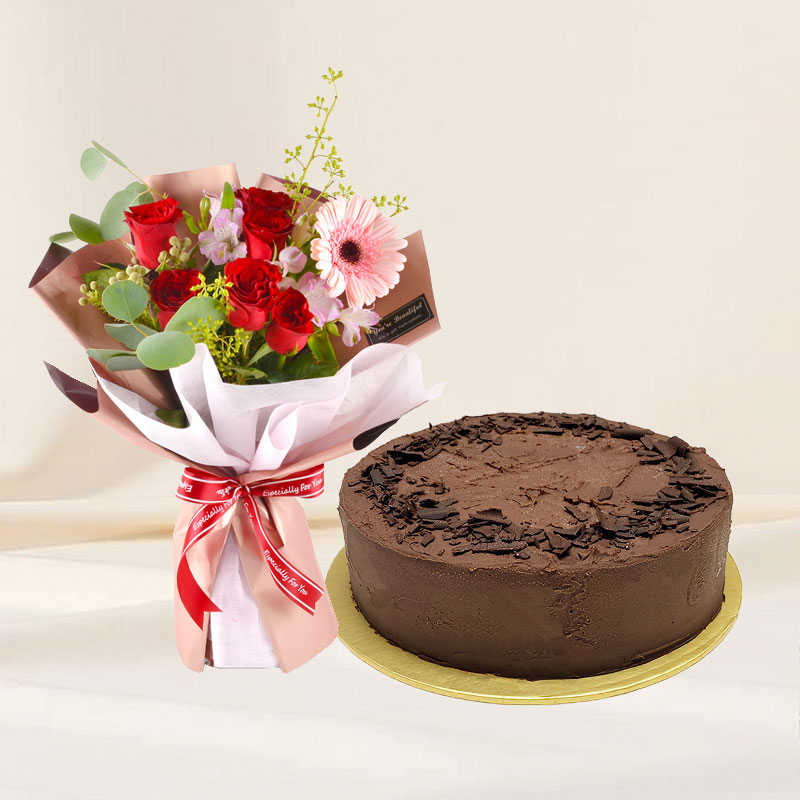 Flower Bouquet and Chocolate Banana Cake